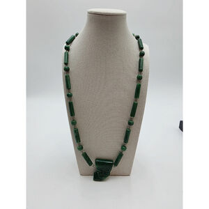 Vintage Green Aventurine Necklace Natural Stone Shimmer Quartz Statement Pendant